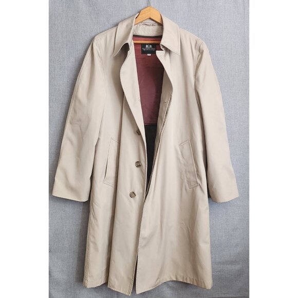 Vintage Stafford Trench Coat Classic Tan Overcoat Size 40 Removable Lining - Picture 1 of 13